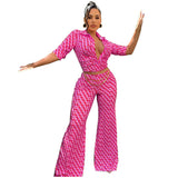 Lapel Wide-Leg Pants Sexy Slim-Fit Printed Jumpsuit